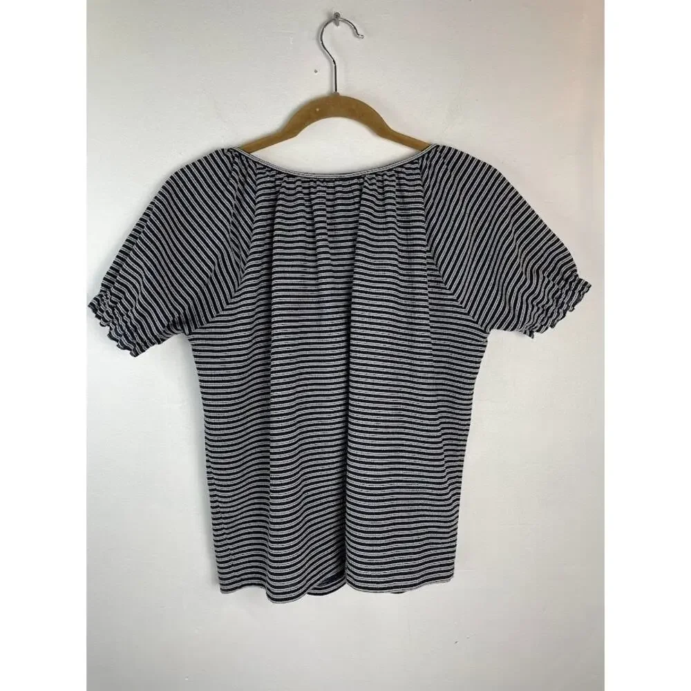 Madewell Top Womens Peasant Ruffle Blouse Short Puff Sleeve Striped Scoop Neck